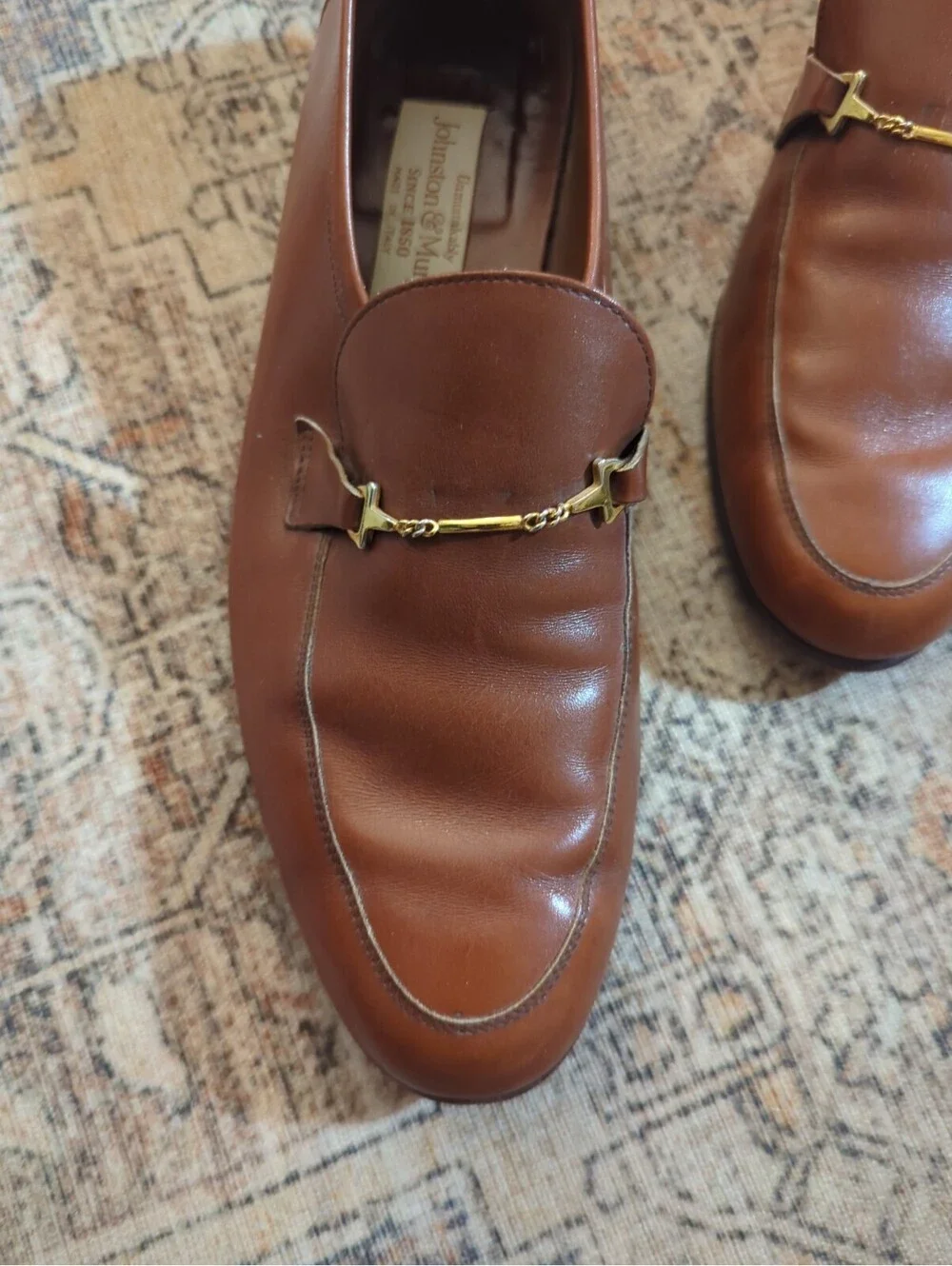 VINTAGE Johnston & Murphy Bit Loafer Size 8.5 Brown Leather Made in Italy